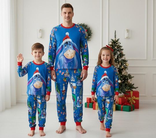 Eeyore Long Sleeve Pajamas Set, Winnie The Pooh Christmas Pajamas Family, Disney Cartoon Matching Pajamas, Cute Holiday Gift