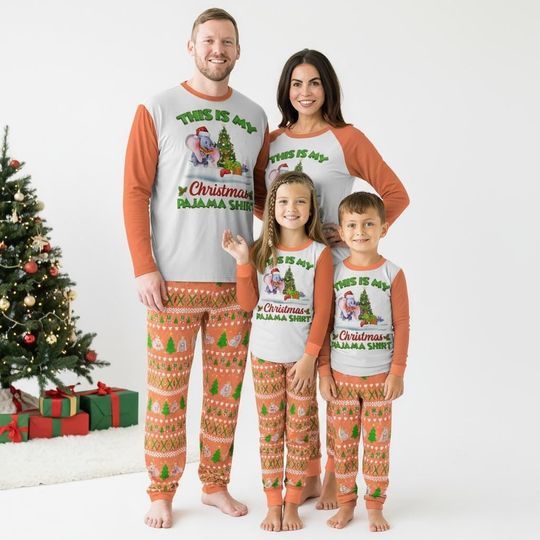 Discover Elephant Long Sleeve Pajamas Set, Cute Christmas Pajamas Family, Holiday Matching Pajamas, Xmas Sleepwear Gift