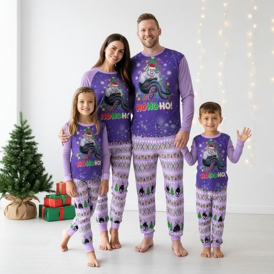 Disney Long Sleeve Pajamas Set, Ursula Christmas Pajamas Family, Villains Matching Pajamas, Holiday Gift