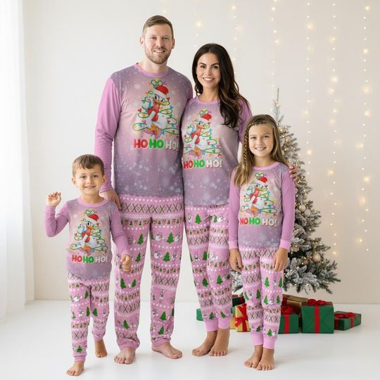 Daisy Duck Ho Ho Ho Long Sleeve Pajamas Set, Disney Christmas Pajamas Family, Pink Winter Matching Pajamas, Magic Kingdom