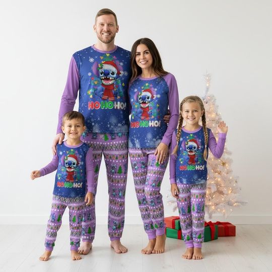 Discover Stitch Long Sleeve Pajamas Set, Cartoon Christmas Pajamas Family, Cute Matching Pajamas, Holiday Gift