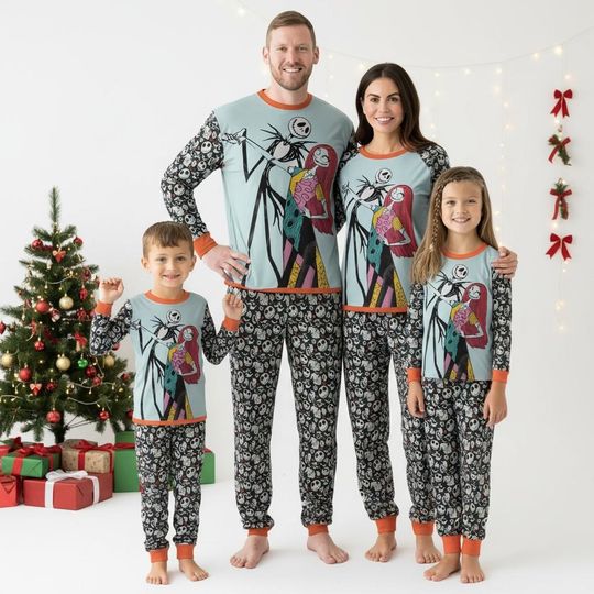 Discover Nightmare Before Christmas Long Sleeve Pajamas Set, Halloween Christmas Pajamas Family, Movie Matching Pajamas, Holiday Gift