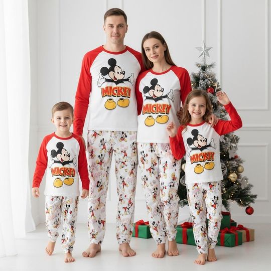 Discover Mickey Mouse Long Sleeve Pajamas Set, Cartoon Christmas Pajamas Family, Disney Matching Pajamas, Xmas Disney Gift