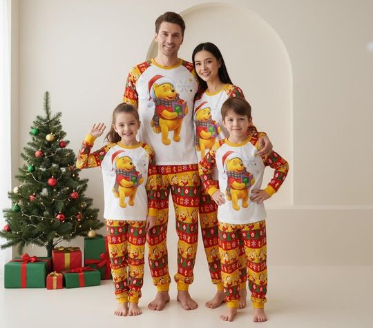 Discover Winnie The Pooh Long Sleeve Pajamas Set, Disney Christmas Pajamas Family, Cartoon Matching Pajamas, Xmas Holiday Gift