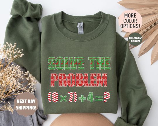 Discover Solve The Problem Christmas Sweatshirt, Funny Math Teacher Shirt, Holiday Teacher Gift, Classroom Christmas Sweatshirt, Xmas School Outfit