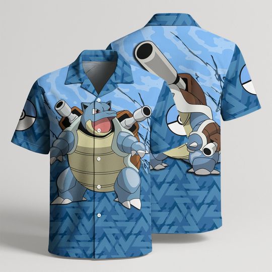 Blastoise Hawaiian Shirt, Tropical Button-Up, Unisex Hawaii Beachwear