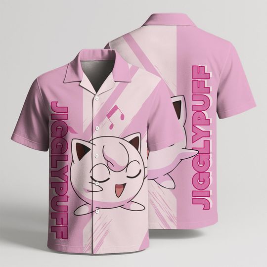 Discover Jigglypuff Hawaiian Shirt, Pink Music Note Design, Unisex Summer Button-Up Hawaii Shirt