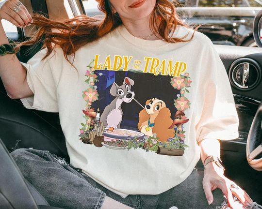 Discover Disney Lady and The Tramp Spaghetti Kiss Scene T-Shirt, Disney Dogs Tee, Magic Kingdom, Birthday Gift, Disneyland Trip Matching Family Shirt