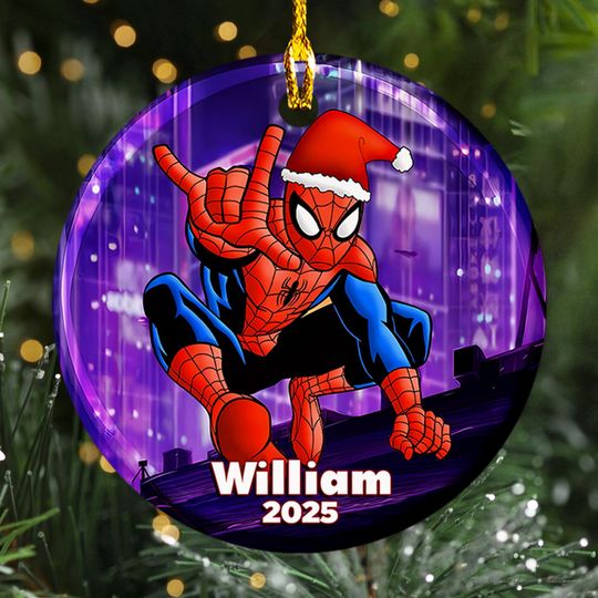 Discover Personalized Spiderman Christmas Ornament, Custom Spider Santa Christmas Tree Decor, Hero Gift For Kid, Family Xmas Holiday Ornament