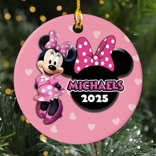Discover Personalized Ornament Minnie Mouse, Mouse And A Pink Bow Magic Kingdom Ornament, Customized 2025 Christmas Tree Decor Gift For Her