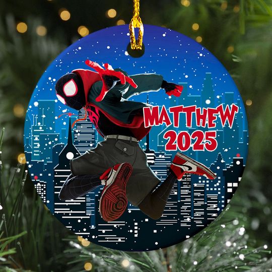 Discover Personalized Ornament Miles Morales Superhero, Spiderman Movie Xmas Ornament Fan Gift, Customized 2025 Christmas Tree Decor Gift For Kid