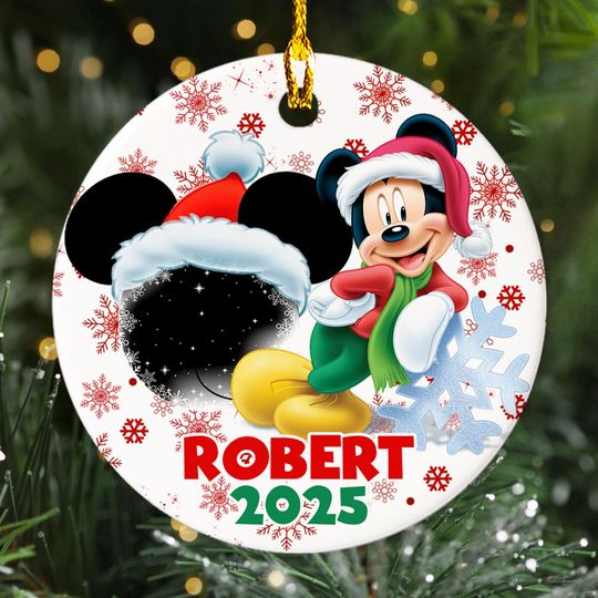 Discover Personalized Funny Mickey Christmas Ornament, Disney Movie Customized 2025 Christmas Tree Decor, Mouse Santa Hat Christmas Gift For Kid