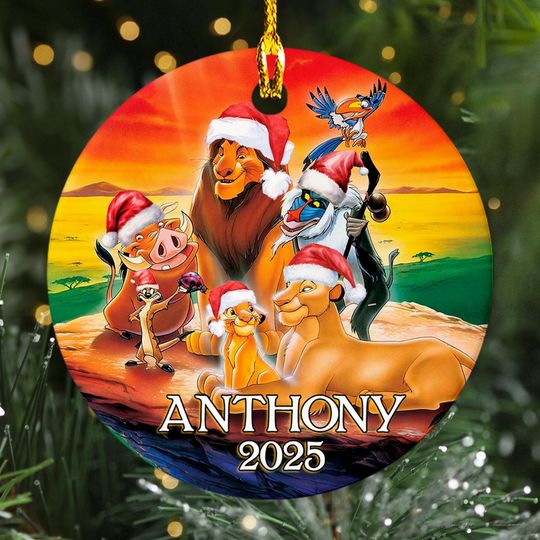 Personalized Ornament Cute Animal In Winter, Lion King Family Xmas Ornament Fan Gift