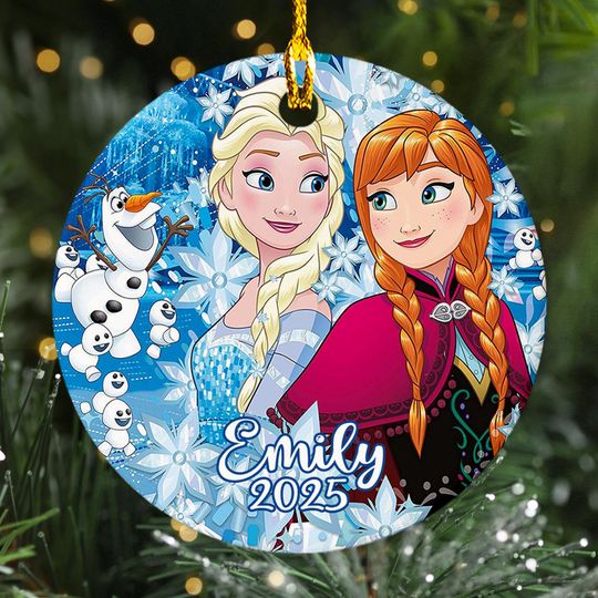 Discover Personalized Frozen Princess Sister Christmas Ornament, Winter Elsa Anna Princess Custom Christmas Tree Decor, Snowman Xmas Gift For Kid