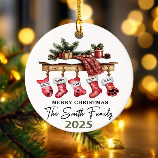 Discover Personalized Family Socks Ceramic Ornament, Family Stockings Christmas Ornament, Family Christmas Decor, Family Gift Keepsake Ornament