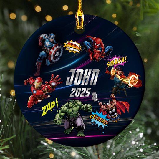 Discover Personalized Disney Superheroes Christmas Ornament, Disney 2025 Christmas Tree Decor, Superhero Team Xmas Gift For Kid, Holiday Ornament