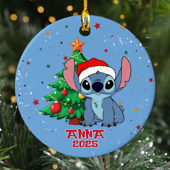 Discover Personalized Stitch Christmas Ornament, Stitch Alien Christmas Keepsake Ornament, Blue Stitch Family Christmas Lights Decoration Gifts
