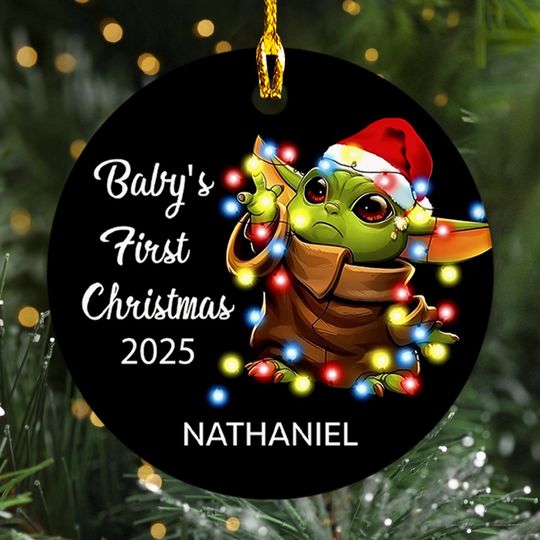 Discover Personalized Disney Baby's First Christmas Ornament Gift, Baby Yoda Character Xmas Ornament, Star Wars Movie Xmas Ornament Gift
