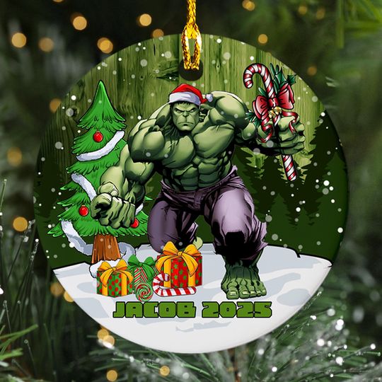 Personalized The Incredible Hulk Ornament, Green Giant Marvel Hero Character Xmas Ornament