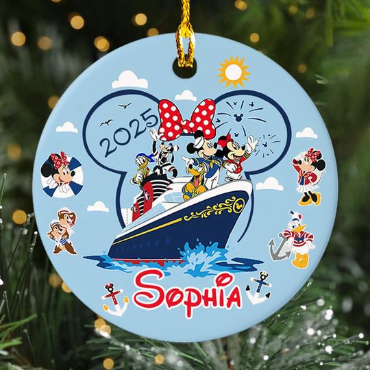 Discover Personalized Sailor Mickey Mouse Cruise Ship Christmas Ornament, Disney Family Trip Customized 2025 Christmas Tree Decor, Xmas Gift For Kid