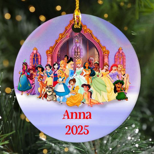 Discover Personalize Disney Princess Group Christmas Ornament, Princess Castle Customized 2025 Christmas Tree Decor, Princess Lover Xmas Gift For Kid