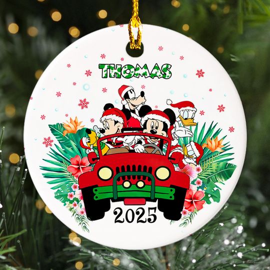 Discover Personalized Funny Disney Christmas Ornament, Mickey And Friend Customized 2025 Christmas Tree Decor, Driving Mouse Xmas Gift For Kid