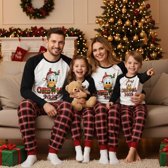 Discover Donald Duck Christmas Pajama Set, Disney Cartoon Santa Pajamas Pants, Xmas Matching Family Pajama, Magic Kingdom Family Trip Gift