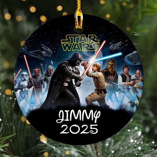 Discover Personalized Star Wars Movie Character Christmas Ornament, Space War Movie Customized 2025 Christmas Tree Decor, Galaxy Hero Gift For Kid