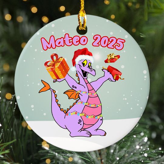 Personalized Ornament Purple Figment In Winter, Dragon Epcot Character Xmas Ornament