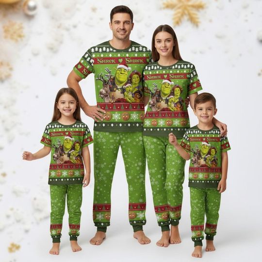 Shrek Family Christmas Pajamas, Shrek T-shirt Pants Set, Xmas Loungewear Holiday Gift