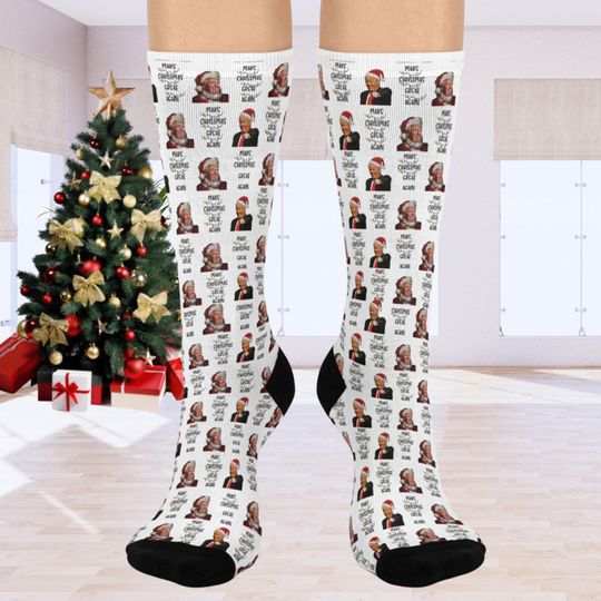 Christmas Crew Socks, Funny Holiday Trump Design, Festive Novelty Stockings, Winter Gift Idea, Unique Xmas Footwear, Political Present