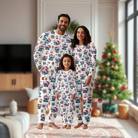 Discover Stitch Christmas Family Pajamas Set, Disney Matching Family Pajamas, Stitch Santa Holiday Pajamas, Christmas Gift