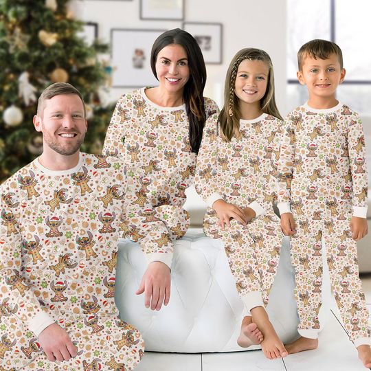 Discover Disney Stitch Gingerbread Family Pajamas, Cute Holiday Matching Pajamas Set, Christmas Disney Family Pjs, Disneyland Trip Pjs