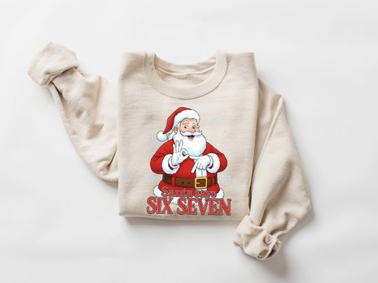 Discover Funny Santa Six Seven Sweatshirt, Six Seven Meme Christmas Shirt, Christmas Meme Tshirt, 6 7 Winter Tee, Trendy Christmas Santa Sweater