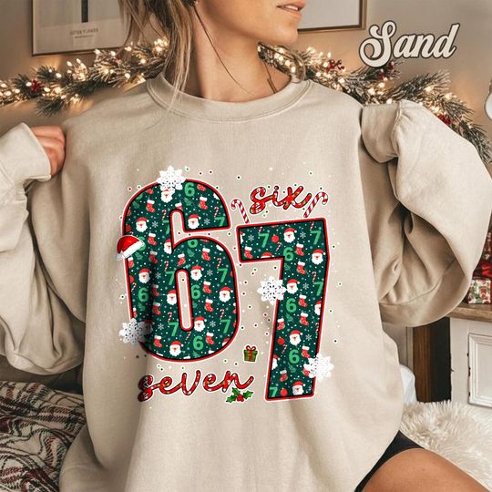 Discover Six Seven Meme Christmas Sweatshirt, Viral 6 7 Trend Funny Holiday Shirt, Social Media Joke Xmas Sweater, Matching Couples, Gag Gift For Her