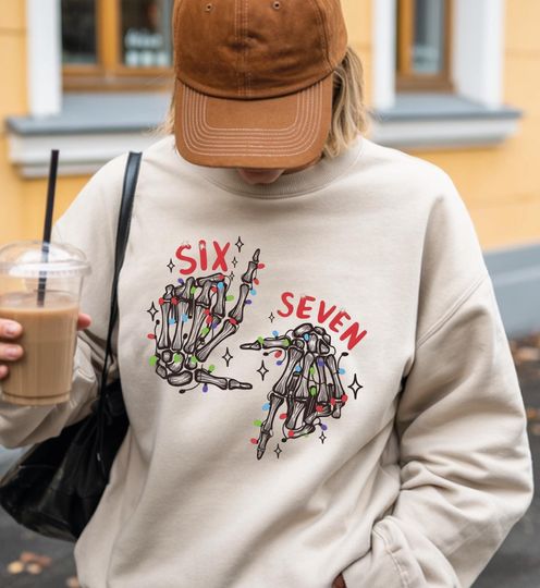 Discover Six Seven Funny Meme Christmas Sweatshirt  6 7 Viral Trend Sweater, Holiday Graphic Top, Cute Xmas Hoodie