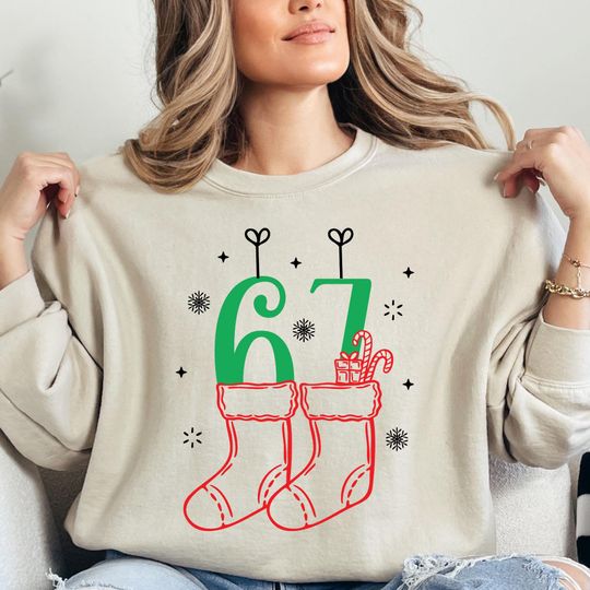 Discover Funny 67 Meme Christmas Sweatshirt, Viral Number Holiday Shirt, Internet Trend Xmas Crewneck, Cozy Funny Gift for Gen Z
