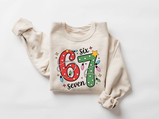 Discover Funny Six Seven Meme Christmas Sweatshirt, Trendy 6 7 Viral Tee, Holiday Graphic Tshirt, Christmas Humor Gift, Winter Internet Meme Shirt