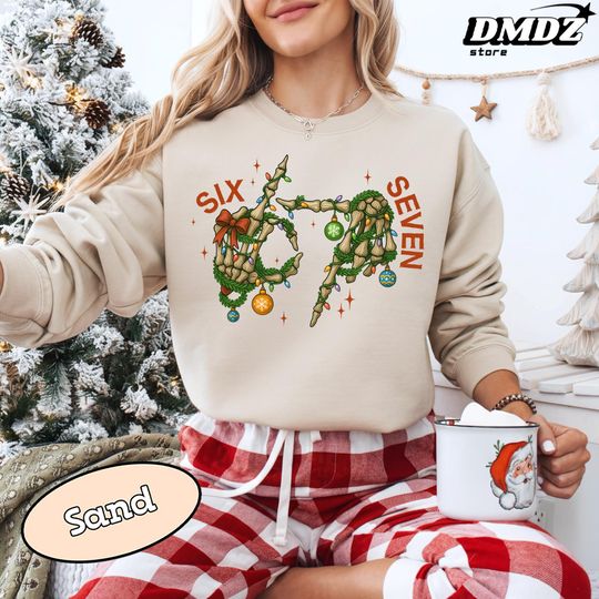 Discover Funny 67 Six Seven Meme Christmas Sweatshirt, Santa 67 Hand Holiday Shirt, Unisex Trending Christmas Gift