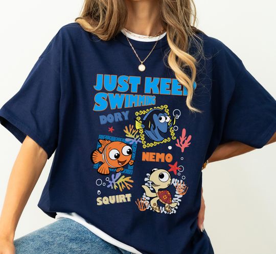 Discover Disney Pixar Finding Nemo Just Keep Swimming Dory Nemo Squirt T-Shirt, Disneyland Family Matching Shirt, WDW Tee, Disney Vacation Trip Tee