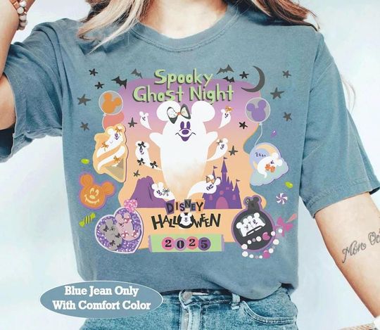 Discover Disney Mickey Minnie Halloween Spooky Ghost Night T-Shirt, Mickey's Not So Scary Halloween 2025, Disney Family Vacation Shirt, Spooky Vibes