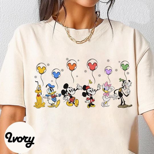 Discover Disney Mickey and Friends Classic Balloons T-Shirt, Mickey Wonderful World, Kid Toddler Birthday Gift Tee, Disneyland Family Matching Tee