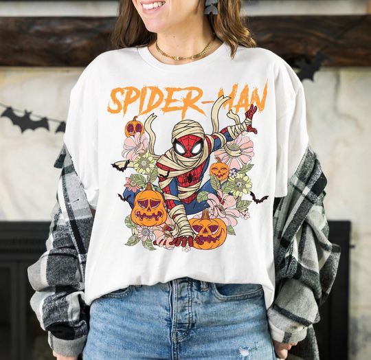 Discover Marvel Spider-Man Mummy Halloween Floral T-Shirt, Mickey's Not So Scary Halloween 2025, Magic Kingdom, Spooky Vibes, Marvel Halloween Shirt
