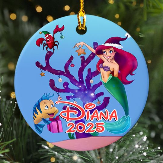 Discover Personalized Little Mermaid Princess Christmas Ornament, Ariel Princess Customized Christmas Tree Decor, Ocean Princess Xmas Gift For Kid
