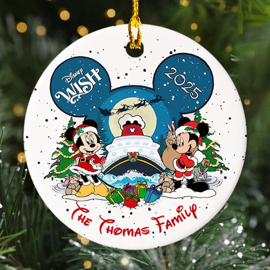 Discover Personalized Disney Couple With Cruise Ship Ornament, Mickey Minnie Xmas Ornament Gift, Customized 2025 Christmas Tree Decor Gift For Kid