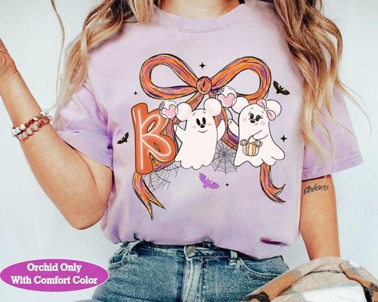 Discover Disney Coquette Bow Mickey Minnie Costume Ghost Halloween Boo T-Shirt, Mickey's Not So Scary Halloween 2025, Magic Kingdom, Spooky Vibes Tee