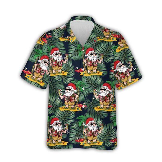 Discover Santa Drinks Cocktail Tropical Hawaiian Shirt, Funny Christmas Aloha Shirt, Holiday Party Outfit, Unisex Beach Shirt for Men Women