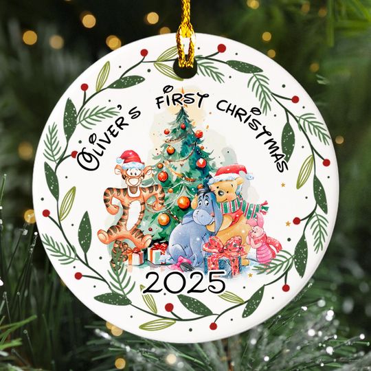 Discover Personalized Baby's First Christmas Ornament, Honey Pooh Bear Customized Christmas Tree Decor, 1st Christmas Ornament Gift For Kid