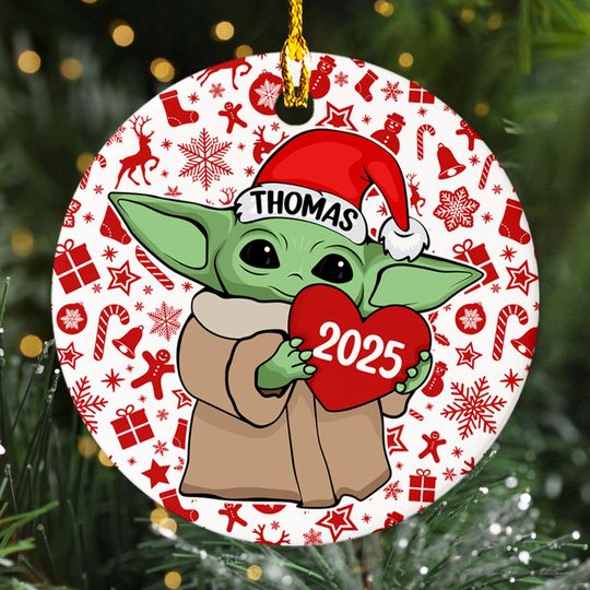 Discover Personalized Disney Green Baby Yoda Christmas Ornament, Custom Alien Baby Christmas Tree Decor, Galaxy Star Wars Xmas Gift For Kid