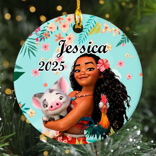 Discover Personalized Moana Princess Christmas Ornament, Moana And Pua Hei Hei Customized Christmas Tree Decor, Disney Native Princess Gift For Kid